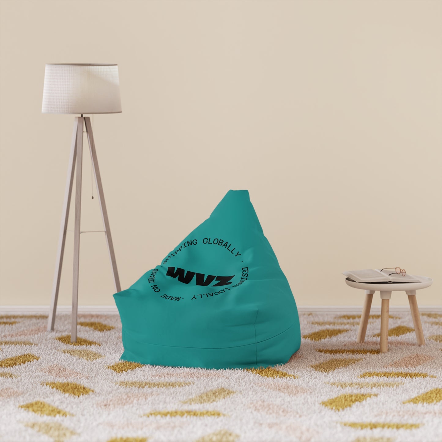 Teal Logo Bean Bag Chair Cover — Comfortable Lounge Seat Cover with 'WWZ' Circular Logo