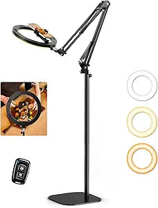 Evershop Overhead Ring Light Setup: 70.8” Tall Floor Stand for Full-Body Reels - Hands-Free Top-Down Phone Mount for Cooking, Crafting & ASMR - 30 Lighting Modes for Content Creators