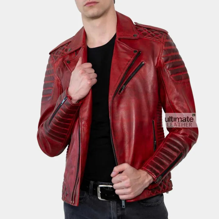 Men’s Red Biker Leather Jacket
