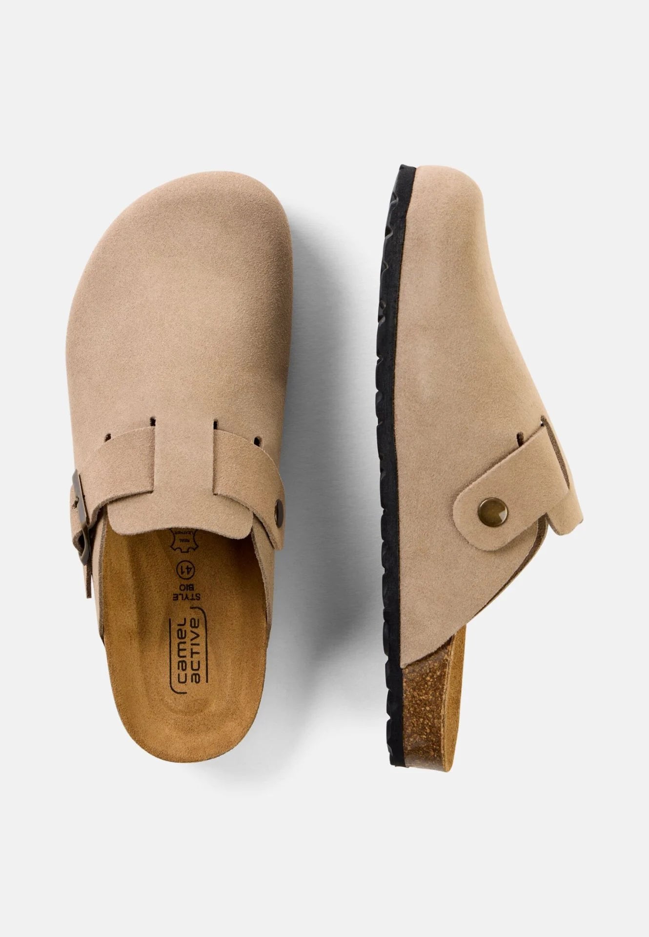 Men Leather mules with cork footbed Beige frontal back Menswear Shoes Sandals Leather mules with cork footbed