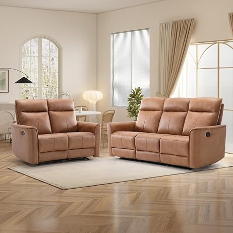 CANMOV Manual Loveseat Recliner Sofa Set, Wall-Hugger Reclining Living Room
