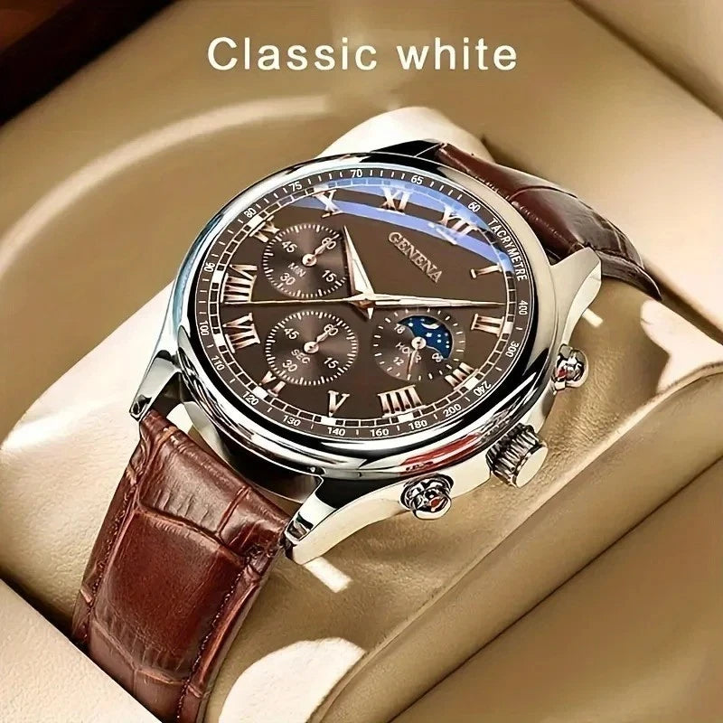 Leisure Business Male Watch Quartz Sports Casual PU Leather Men's