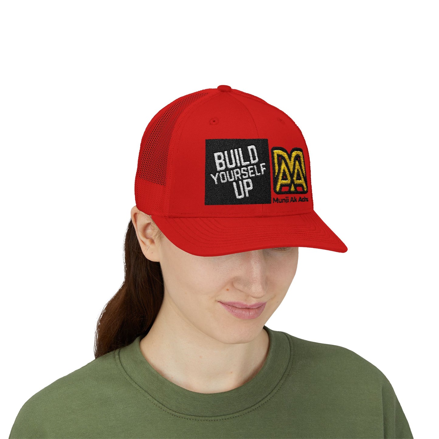 Build Yourself Up Snapback Trucker Cap – Motivational Mesh Baseball Hat