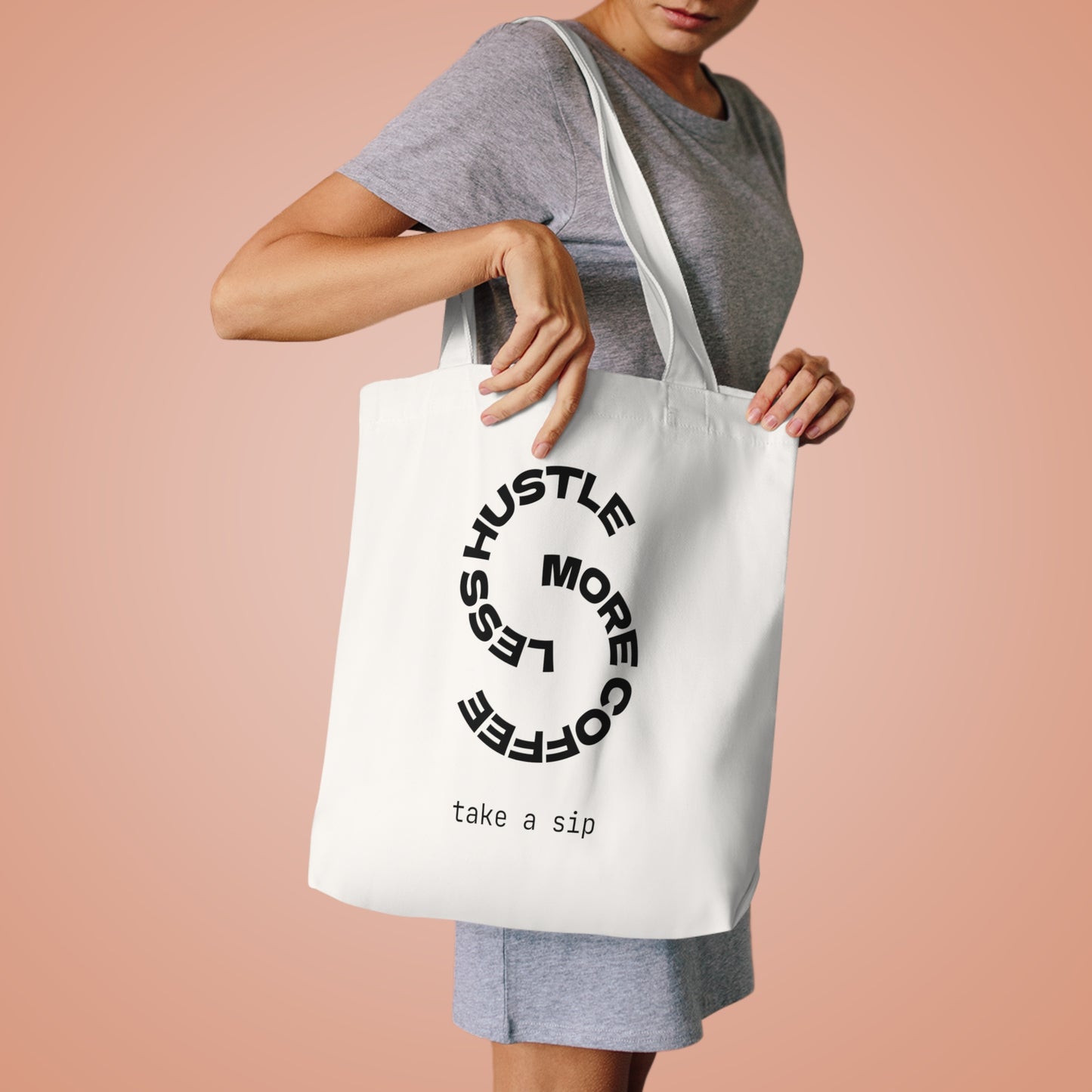 Canvas Tote Bag - “Hustle More, Coffee Less” Minimal Graphic Eco Shopper