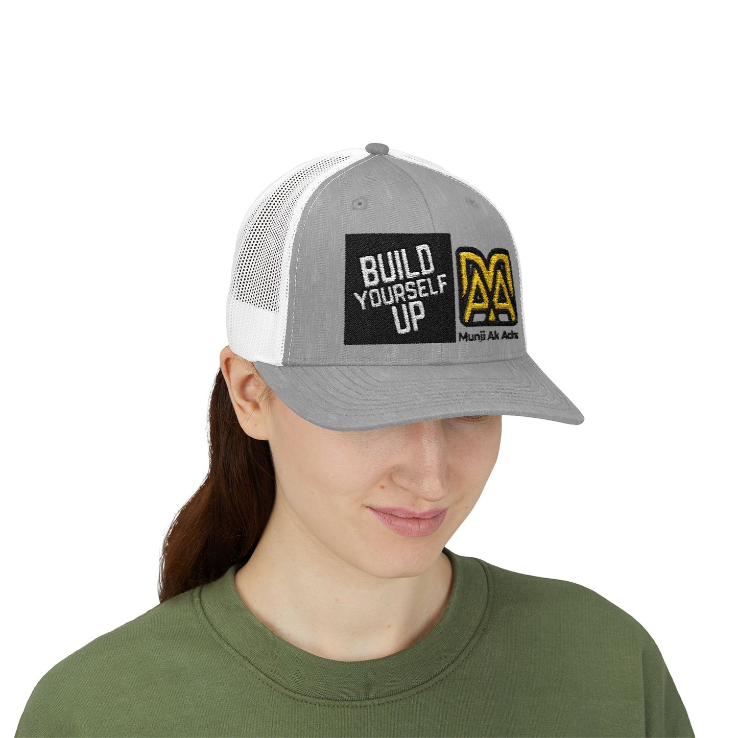 Build Yourself Up Snapback Trucker Cap – Motivational Mesh Baseball Hat