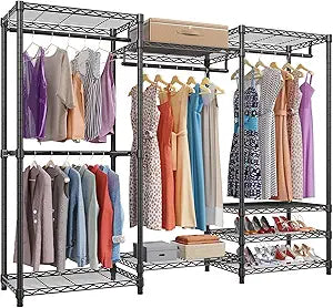 VIPEK V5 Portable Closet Wardrobe System - Heavy Duty Metal Garment Rack for Walk-in Closet - 890 lbs Load Capacity with 8 Tier Storage Shelves & 4 Hanging Rods - 68.9 inch, Black