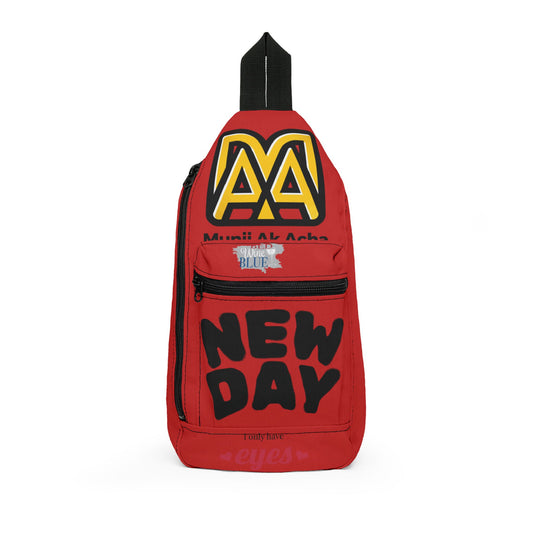 New Day Sling Bag – Bold Red Graphic Crossbody with Motivational 'New Day' Design