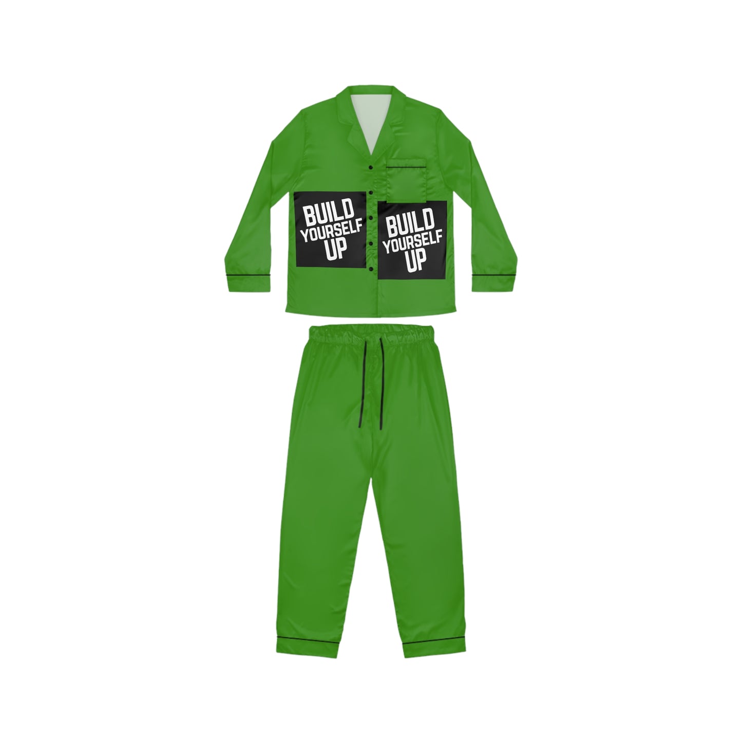 Satin Pajama Set — Green "Build Yourself Up" Lounge Sleepwear
