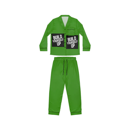 Satin Pajama Set — Green "Build Yourself Up" Lounge Sleepwear
