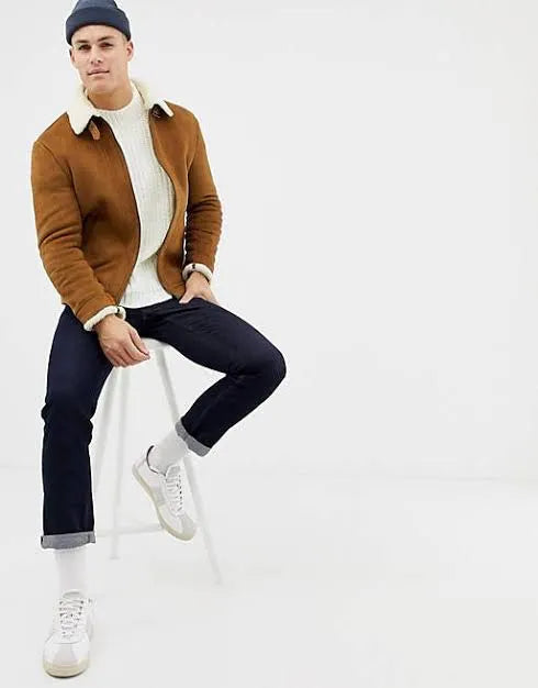 MEN'S SHERPA CORDUROY TALL TRUCKER JACKET IN TAN CAMEL