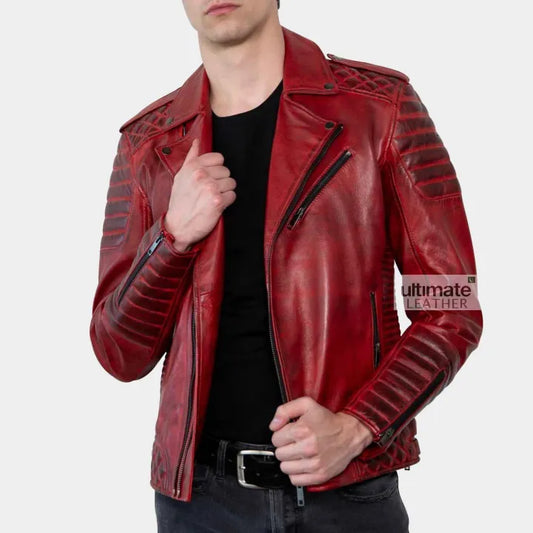 Men’s Red Biker Leather Jacket